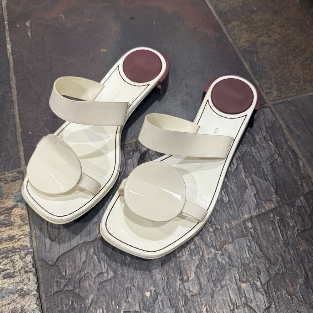 Charles & Keith Women’s Sz 6.5 37 Modern Sleek White Flat Slide Sandles Round